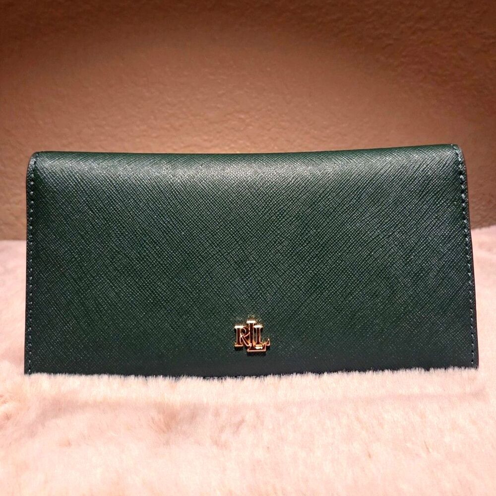 Lauren Ralph Lauren Crosshatch Leather Slim Wallet Season Green